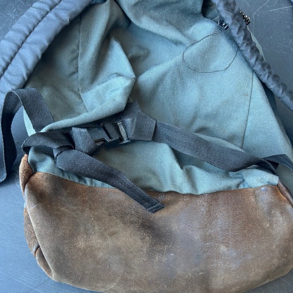 Vintage JanSport Backpack Green Suede Bottom Leather Trim 90s Made